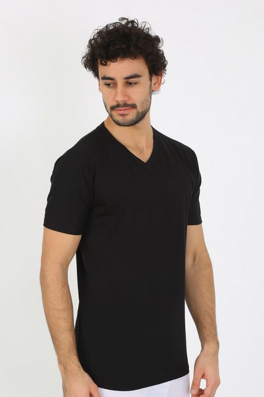 Moda Çizgi Erkek V Yaka Siyah Penye Atlet 6560 - 2