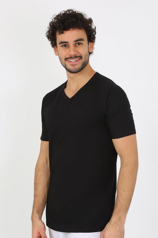 Moda Çizgi Erkek V Yaka Siyah Penye Atlet 6560 - 4