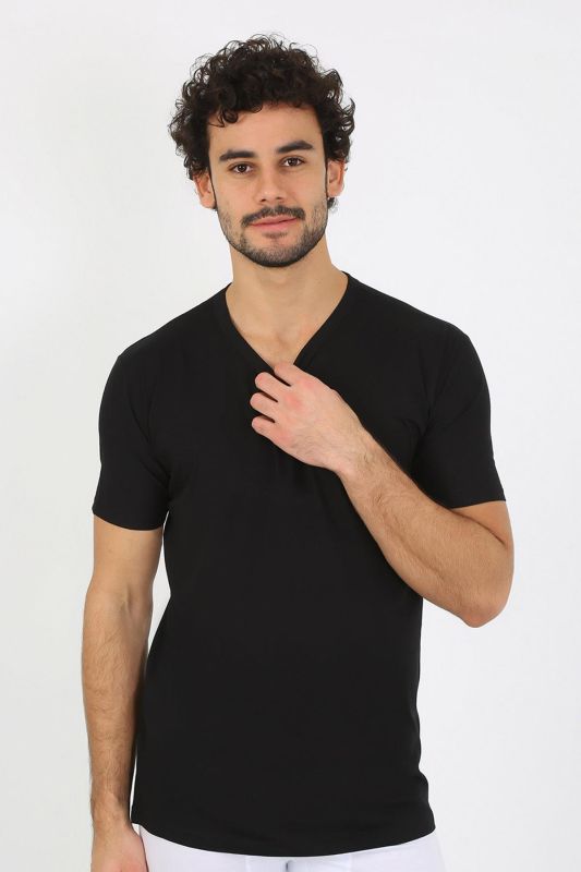 Moda Çizgi Erkek V Yaka Siyah Penye Atlet 6560 - 5