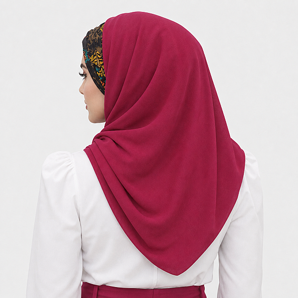 Fuşya Siyah Çiçek Desen Hazır Şal - 3