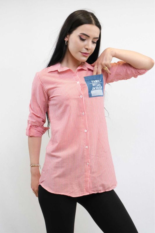 Moda Çizgi Seersucker Shirt Red - 2