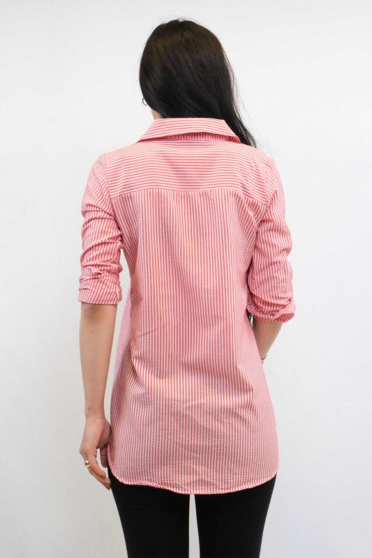Moda Çizgi Seersucker Shirt Red - 3