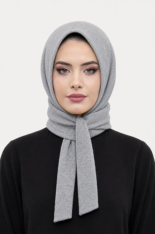 Gri Triko Kışlık Hazır Eşarp - 1