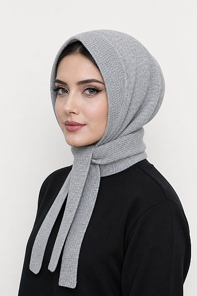 Gri Triko Kışlık Hazır Eşarp - 2