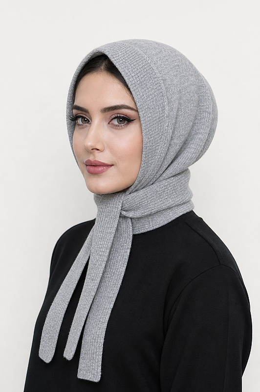 Gri Triko Kışlık Hazır Eşarp - 2