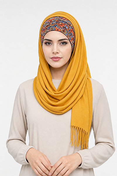 Hardal Etnik Desen Bandana Hazır Şal