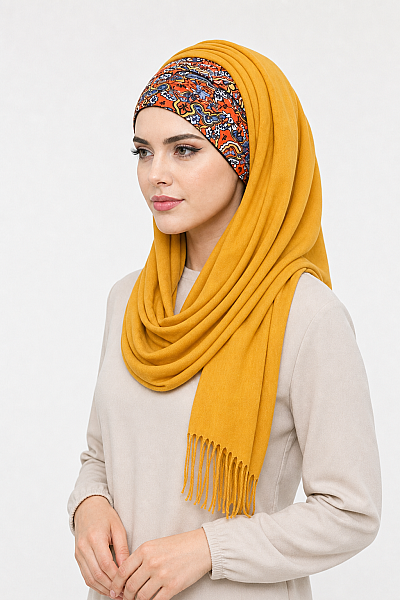 Hardal Etnik Desen Bandana Hazır Şal - 2