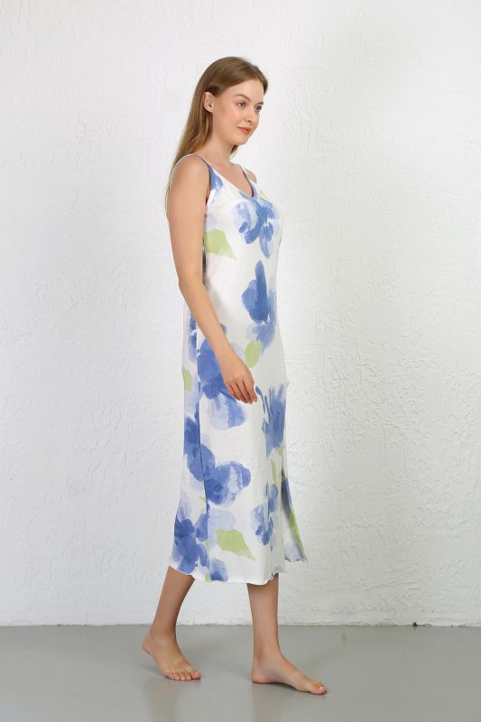 Moda Çizgi İp Askılı Uzun Yırtmaçlı Penye Gecelik 90128 - 4