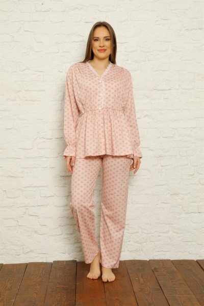 Moda Çizgi - moda çizgi Kadın %100 Pamuk Penye Pileli Pijama Takım 17100