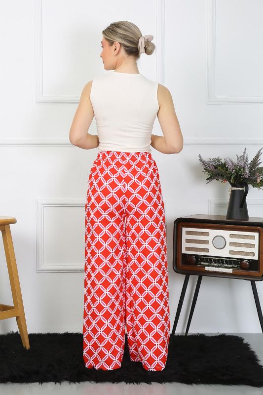 Moda Çizgi Kadın Bol Paça Penye Kırmızı Alt Üst Takım 5501 - 4