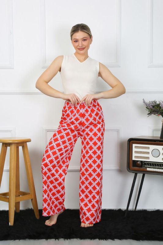 Moda Çizgi Kadın Bol Paça Penye Kırmızı Alt Üst Takım 5501 - 5