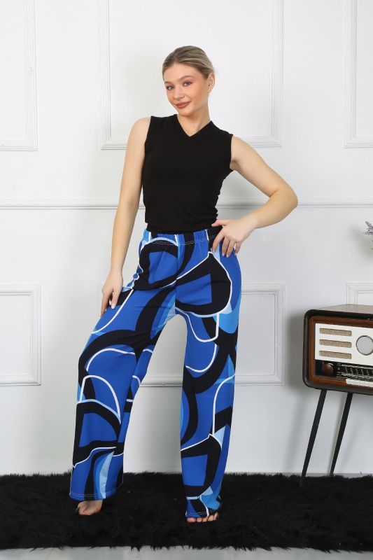 Moda Çizgi Kadın Bol Paça Penye Saks Alt Üst Takım 5502 - 1