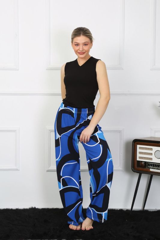 Moda Çizgi Kadın Bol Paça Penye Saks Alt Üst Takım 5502 - 2