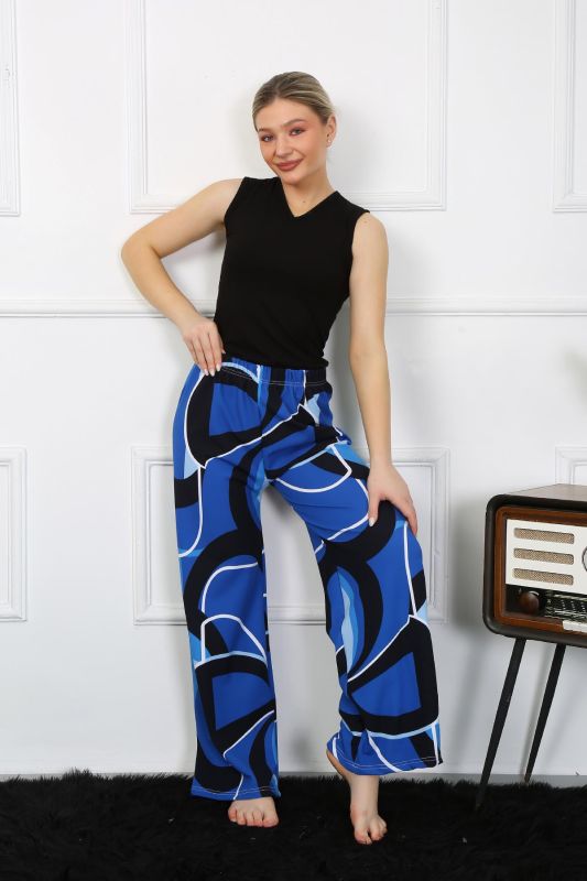 Moda Çizgi Kadın Bol Paça Penye Saks Alt Üst Takım 5502 - 4