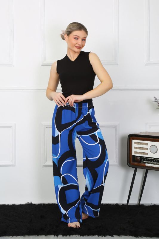 Moda Çizgi Kadın Bol Paça Penye Saks Alt Üst Takım 5502 - 5