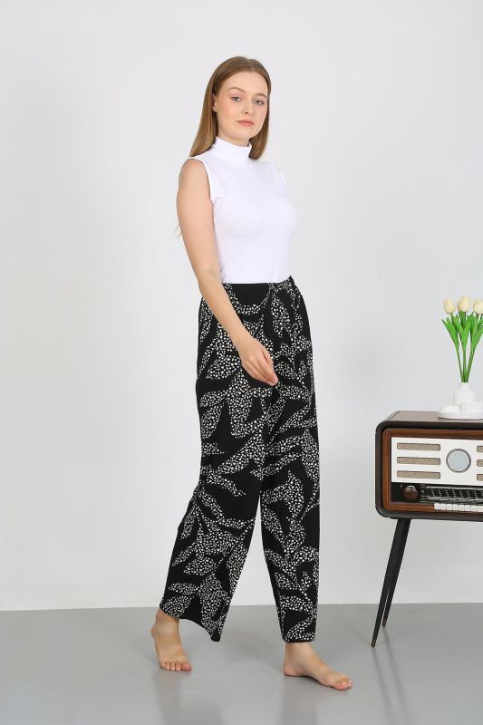 Moda Çizgi Kadın Bürümcük Kumaş Hafif-Esnek Pantolon 210073 Siyah - 2