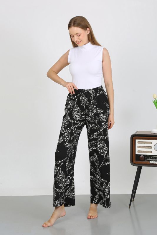 Moda Çizgi Kadın Bürümcük Kumaş Hafif-Esnek Pantolon 210073 Siyah - 4
