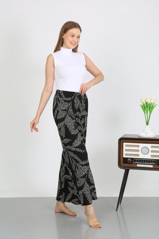 Moda Çizgi Kadın Bürümcük Kumaş Hafif-Esnek Pantolon 210073 Siyah - 5