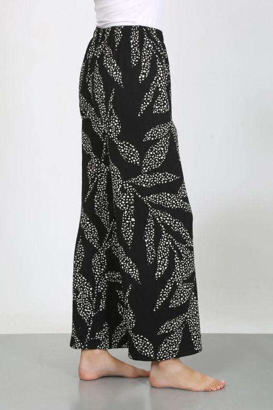 Moda Çizgi Kadın Bürümcük Kumaş Hafif-Esnek Pantolon 210073 Siyah - 6