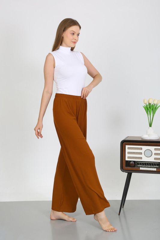 Moda Çizgi Kadın Bürümcük Kumaş Hafif-Esnek Pantolon 210074 Kahve - 2