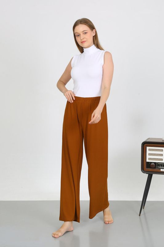 Moda Çizgi Kadın Bürümcük Kumaş Hafif-Esnek Pantolon 210074 Kahve - 3