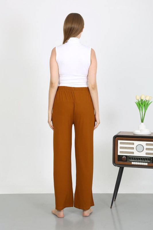 Moda Çizgi Kadın Bürümcük Kumaş Hafif-Esnek Pantolon 210074 Kahve - 5