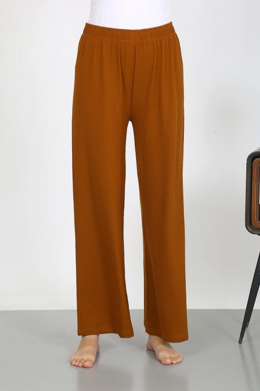 Moda Çizgi Kadın Bürümcük Kumaş Hafif-Esnek Pantolon 210074 Kahve - 6