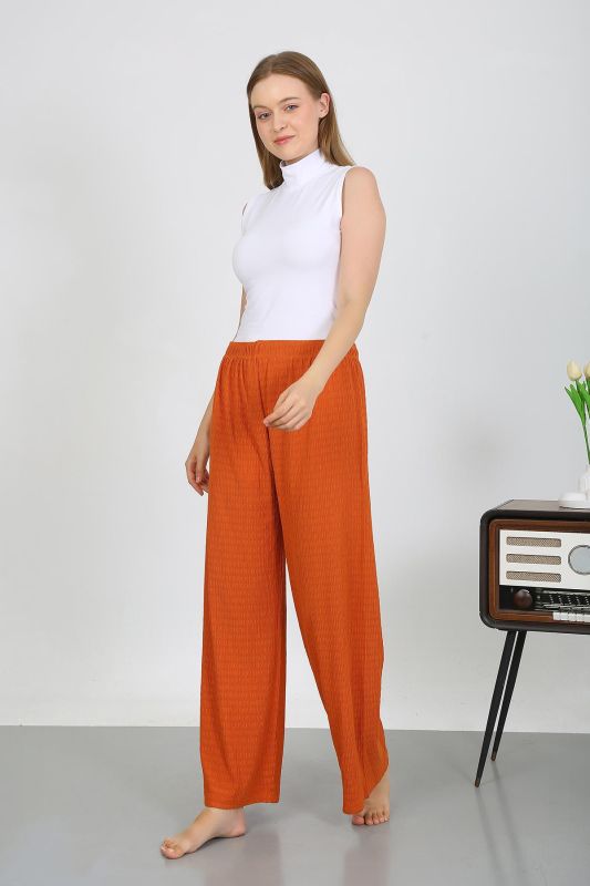 Moda Çizgi Kadın Bürümcük Kumaş Hafif-Esnek Pantolon 210074 Kiremit - 3