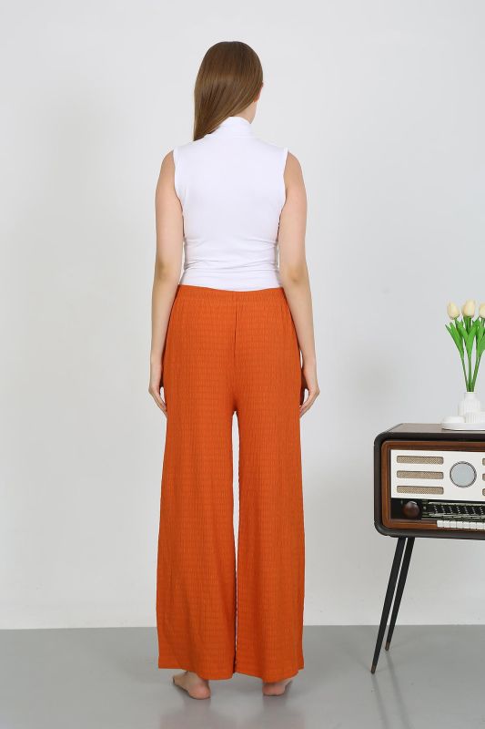 Moda Çizgi Kadın Bürümcük Kumaş Hafif-Esnek Pantolon 210074 Kiremit - 5