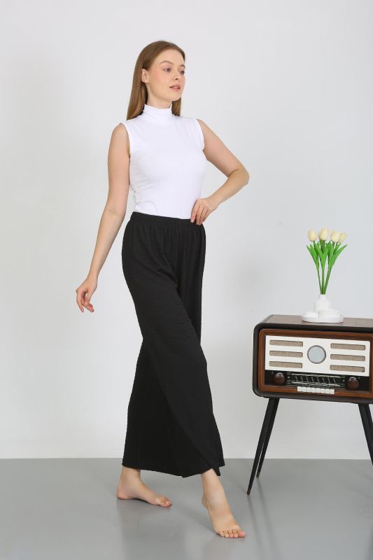Moda Çizgi Kadın Bürümcük Kumaş Hafif-Esnek Pantolon 210074 Siyah - 2
