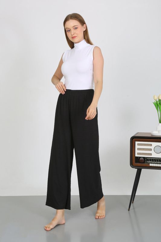 Moda Çizgi Kadın Bürümcük Kumaş Hafif-Esnek Pantolon 210074 Siyah - 3