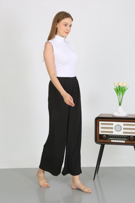 Moda Çizgi Kadın Bürümcük Kumaş Hafif-Esnek Pantolon 210074 Siyah - 4