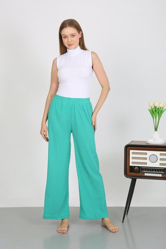 Moda Çizgi Kadın Bürümcük Kumaş Hafif-Esnek Pantolon 210074 Yeşil - 1