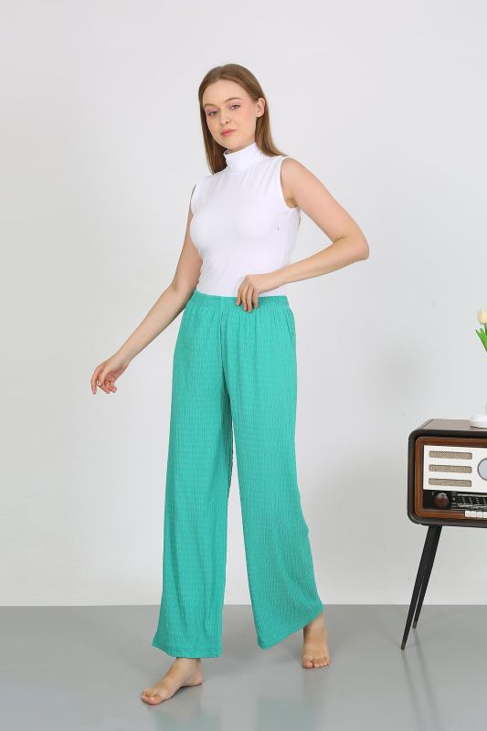 Moda Çizgi Kadın Bürümcük Kumaş Hafif-Esnek Pantolon 210074 Yeşil - 2