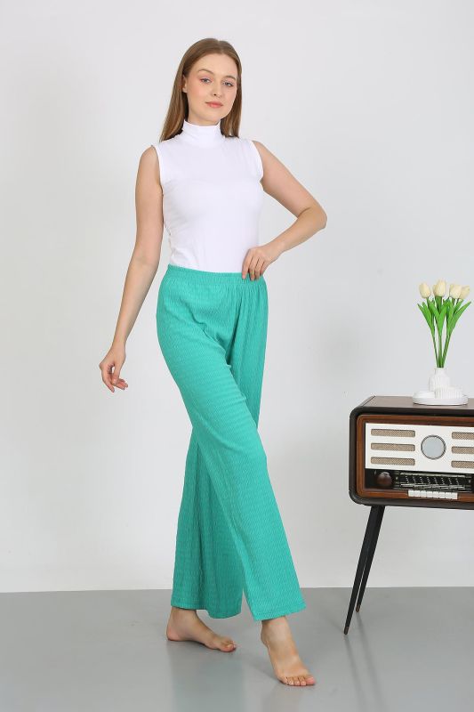 Moda Çizgi Kadın Bürümcük Kumaş Hafif-Esnek Pantolon 210074 Yeşil - 3