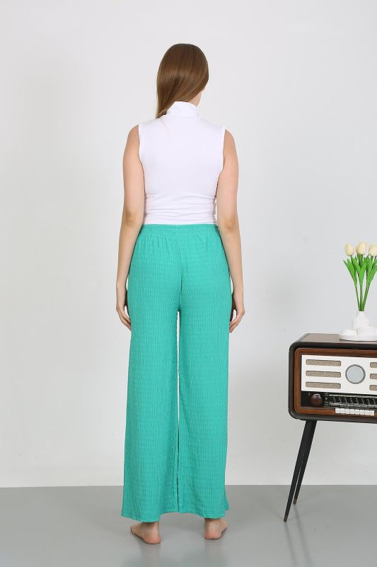 Moda Çizgi Kadın Bürümcük Kumaş Hafif-Esnek Pantolon 210074 Yeşil - 4
