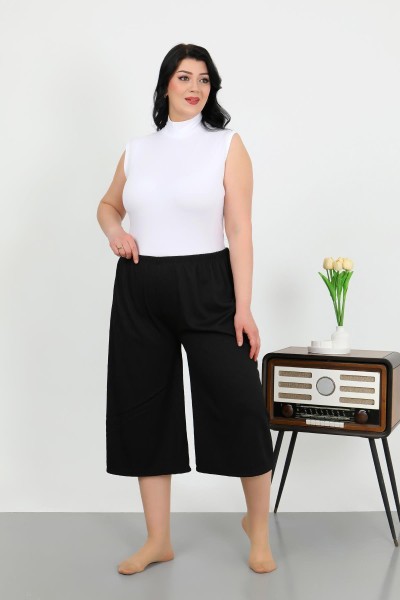 Moda Çizgi - Moda Çizgi Kadın Büyük Beden Bürümcük Kapri 27561Siyah