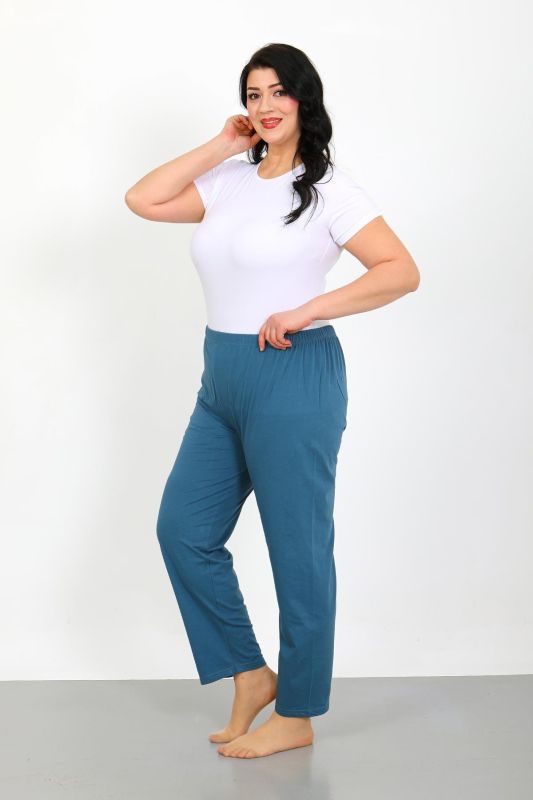 Moda Çizgi Kadın Büyük Beden İndigo Tek Alt Pijama 27555 - 2