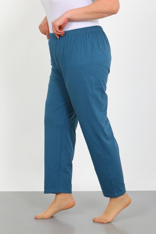 Moda Çizgi Kadın Büyük Beden İndigo Tek Alt Pijama 27555 - 3