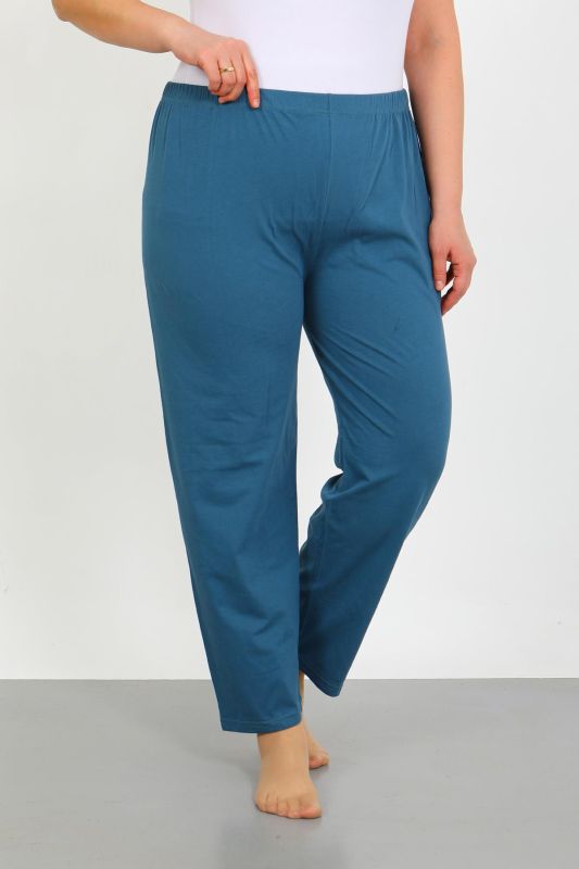Moda Çizgi Kadın Büyük Beden İndigo Tek Alt Pijama 27555 - 5