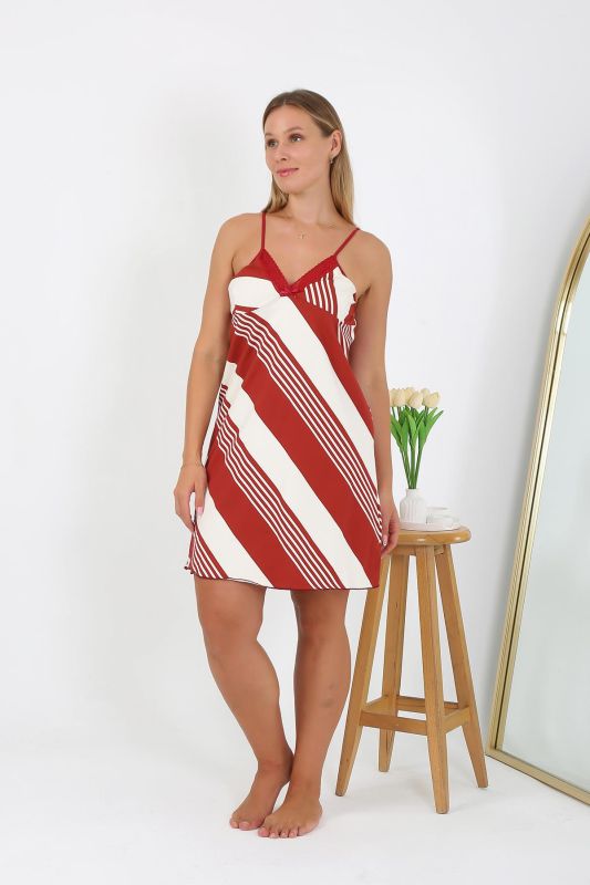 Moda Çizgi Kadın Büyük Beden İp Askılı Gecelik 98513 - 2