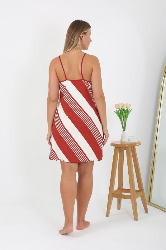 Moda Çizgi Kadın Büyük Beden İp Askılı Gecelik 98513 - 4