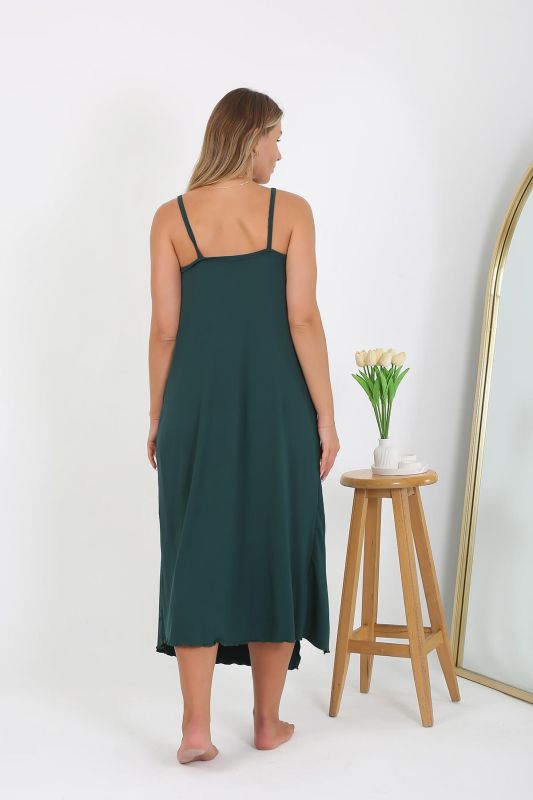 Moda Çizgi Kadın Büyük Beden İp Askılı Uzun Gecelik 12111 - 2