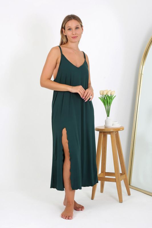Moda Çizgi Kadın Büyük Beden İp Askılı Uzun Gecelik 12111 - 3