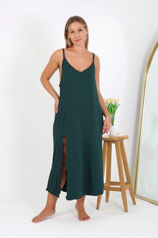 Moda Çizgi Kadın Büyük Beden İp Askılı Uzun Gecelik 12111 - 4