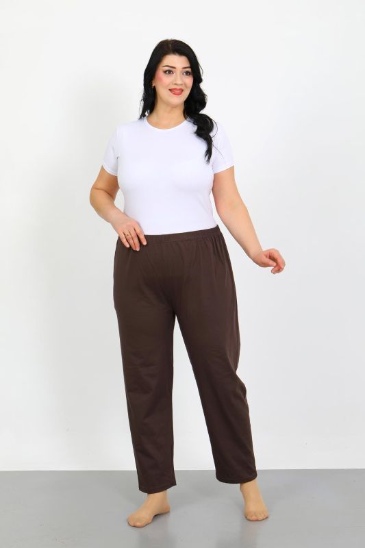 Moda Çizgi Kadın Büyük Beden Kahve Tek Alt Pijama 27555 - 1