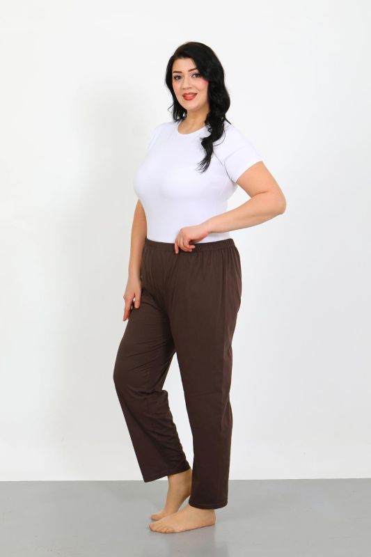 Moda Çizgi Kadın Büyük Beden Kahve Tek Alt Pijama 27555 - 2
