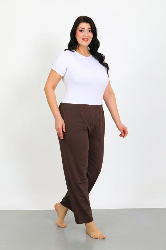 Moda Çizgi Kadın Büyük Beden Kahve Tek Alt Pijama 27555 - 5