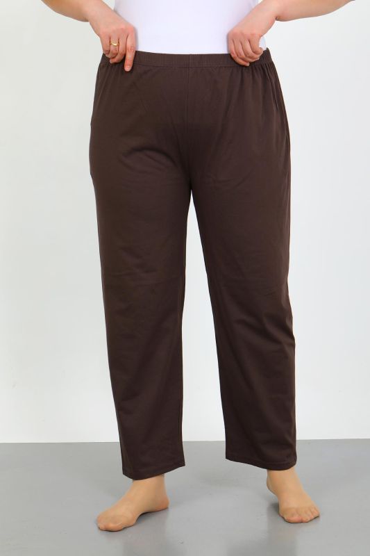 Moda Çizgi Kadın Büyük Beden Kahve Tek Alt Pijama 27555 - 6