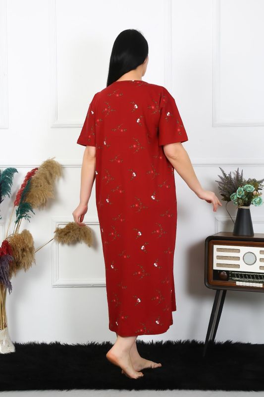 Moda Çizgi Kadın Büyük Beden Kısa Kol Bordo Anne Gecelik 1370 - 5